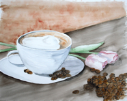 Nr. 314 Cafe mit Tulpen, Format: 40 x 50 cm, Preis o. Rahmen: 60 &euro;