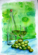 Nr. 448 Weinstillleben (Aquarell mit Pastellkreide), Format: 50 x 70 cm, Preis o. Rahmen: 80 &euro;