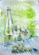 Nr. 450 Weinstillleben ( lavierte Bleistiftzeichnung), Format: ca.30 x 40 cm, Preis o. Rahmen: 30 &euro;